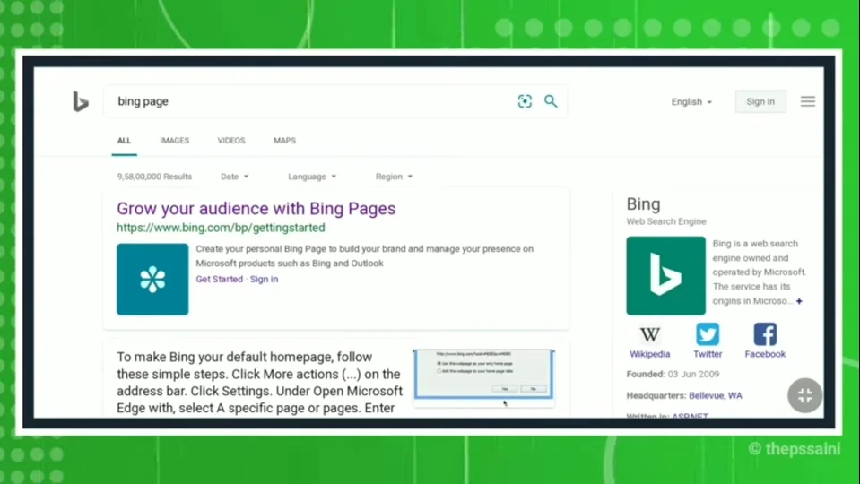 Bing page login Microsoft Bing Knowledge Panel